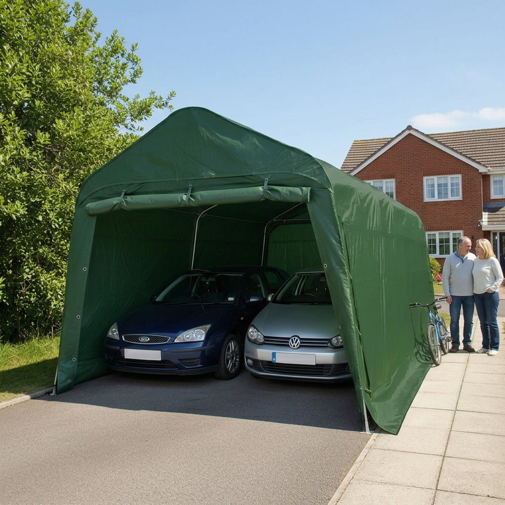 Green PVC Portable Garage & Vehicle Shelter 3.77x7.3x3.18m