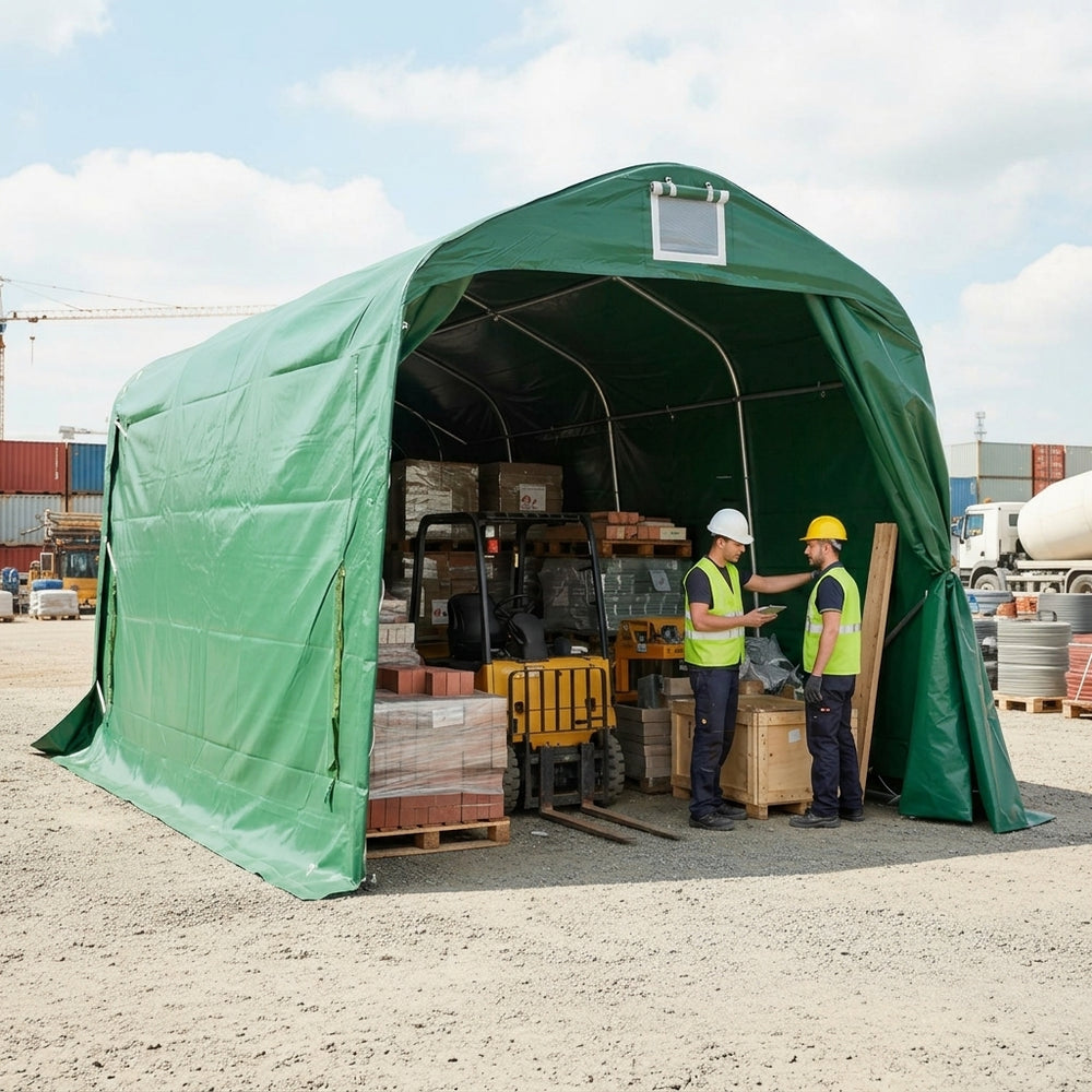 Green PVC Storage Tent 2.4x3.6x2.34m Outdoor Shelter