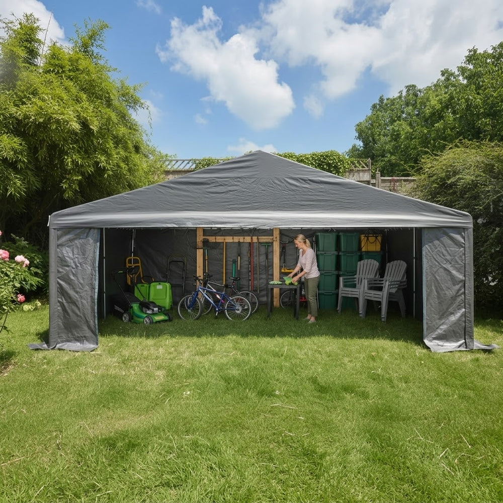 Grey 6x6m PE 300 Storage Tent - Garden & Home Shed