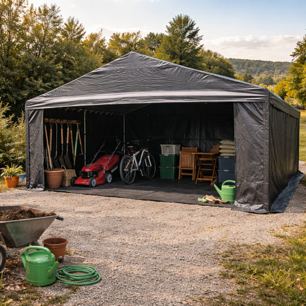 Grey PE 300 Storage Tent 6x12m - Outdoor Shelter