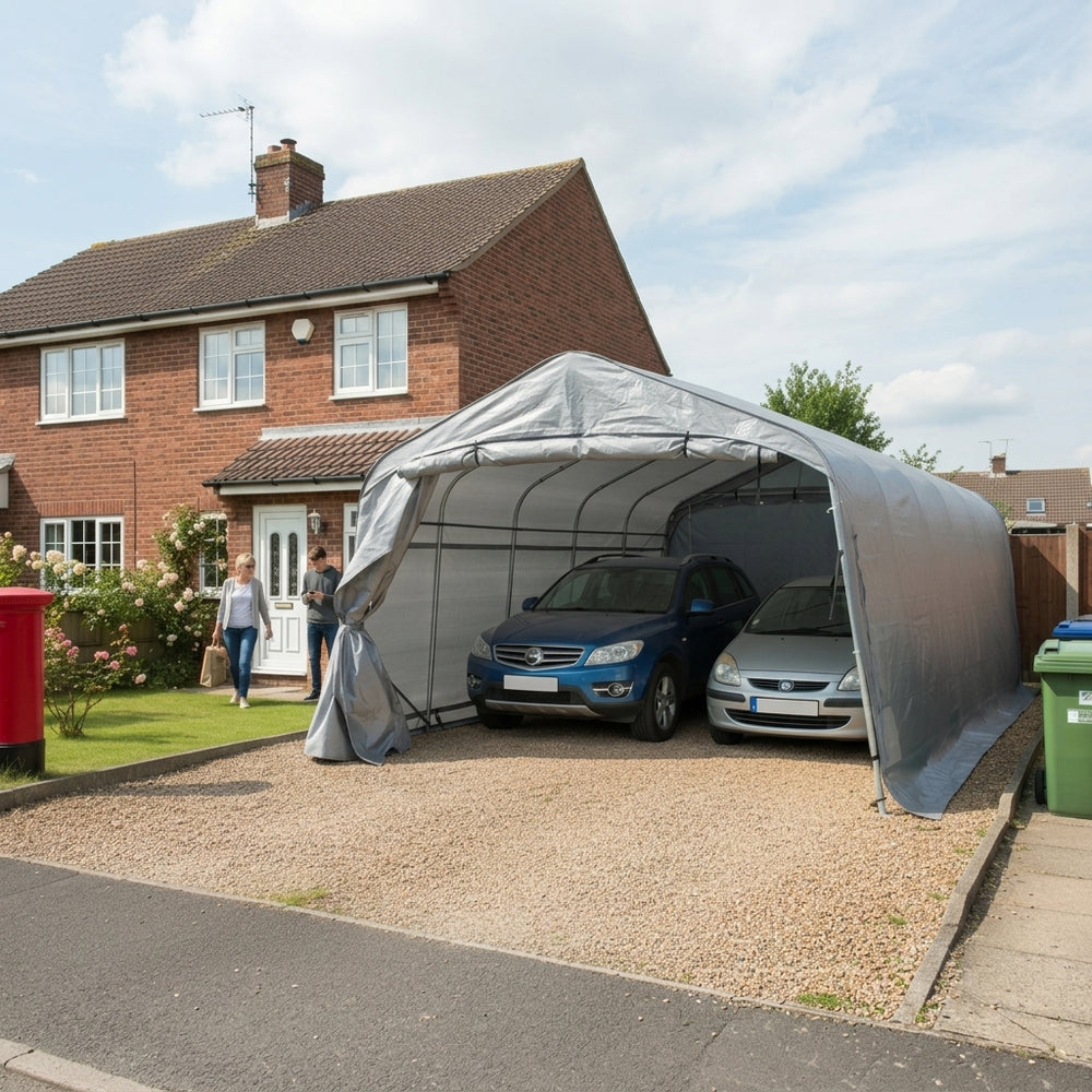 Grey PE Portable Garage 3.6x8.4x2.68m Vehicle Shelter
