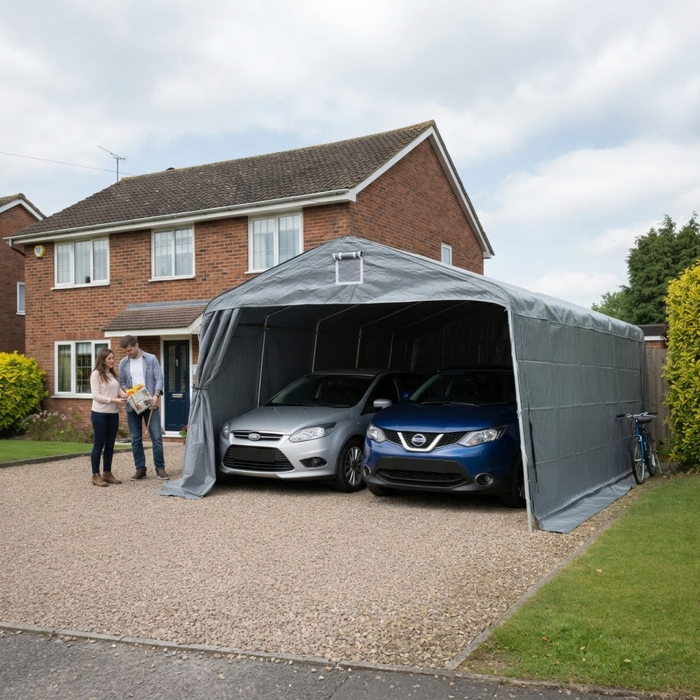 Grey PVC Portable Garage 3.3x6x2.4m - Vehicle Protection