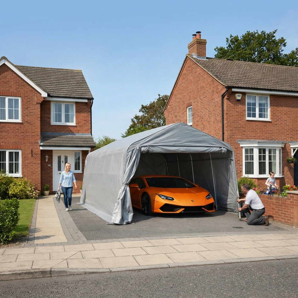 Grey PVC Portable Garage 3.77x7.3x3.18m