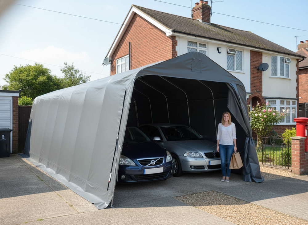 Grey PVC Portable Garage 3.77x9.7x3.18m