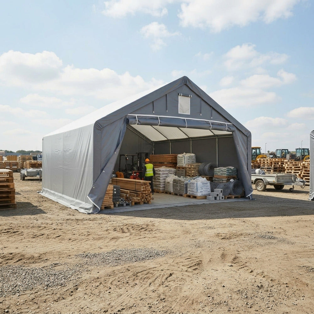 Grey PVC Storage Shelter 4x4m - Outdoor Equipment Protection