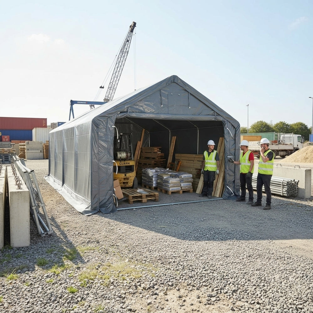 Grey PVC Storage Shelter 4x6m - Outdoor Equipment Protection