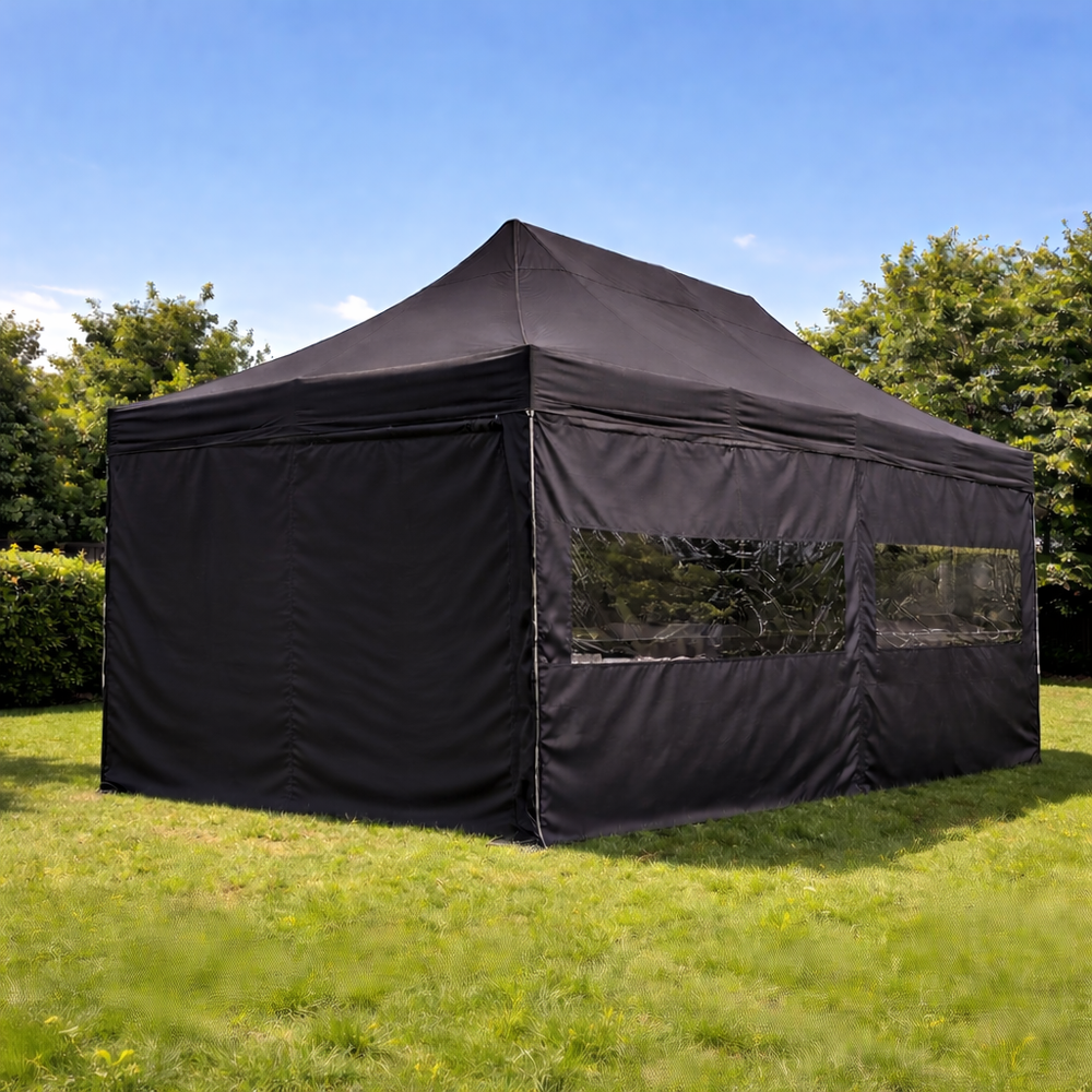 Heavy Duty 3x6m Professional Pop-Up Gazebo with 6 Sidewalls – Black