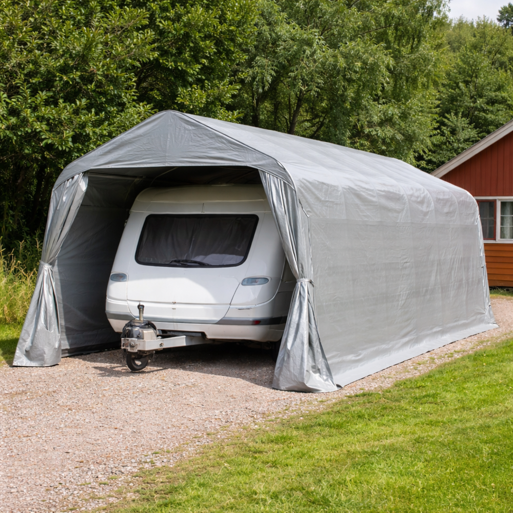 Heavy Duty Grey PE Portable Garage 3.77x7.3x3.18m