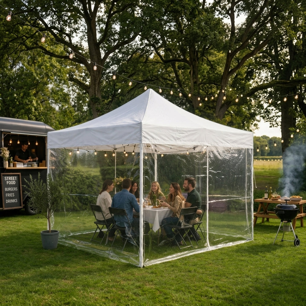 Heavy Duty Pop Up Gazebo 3m x 3m with Clear Side Panels – Waterproof Instant Outdoor Shelter
