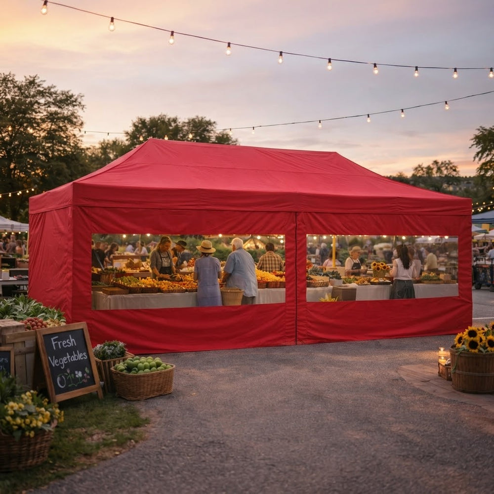Heavy Duty Pop Up Gazebo 4m x 8m Red with 6 Sidewalls – Commercial Steel Frame Event Tent