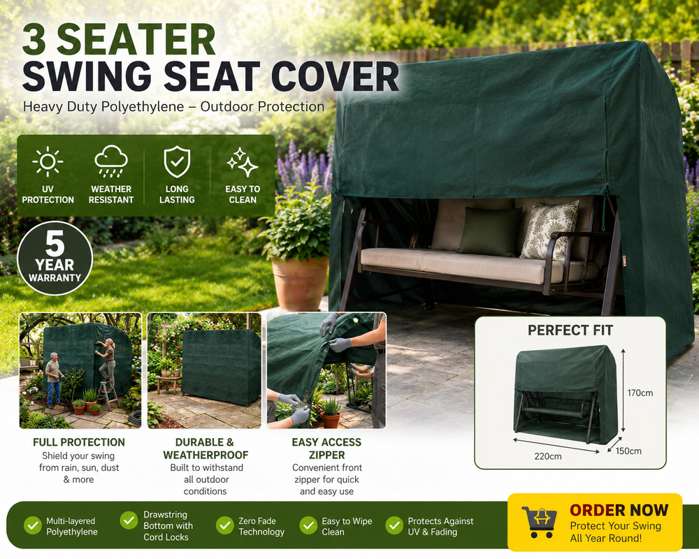 3 Seater Swing Seat Cover – Green – Heavy Duty Polyethylene – Outdoor Protection