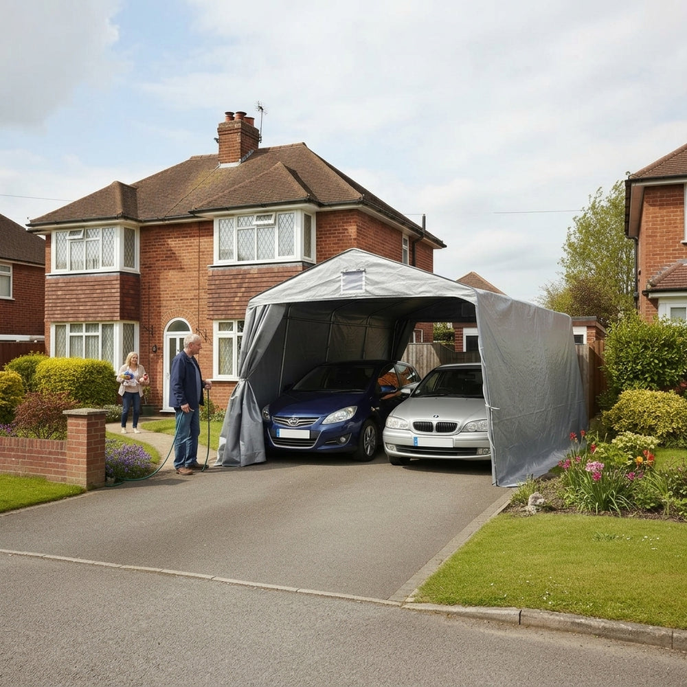 Portable Garage 3.3x3.6x2.4m Grey PE - Vehicle Shelter