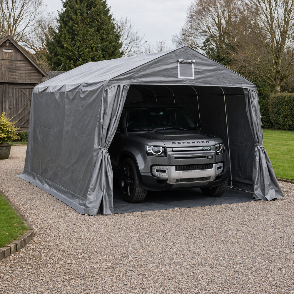 Portable Garage 3.3x4.8x2.4m Grey PE - Vehicle Shelter