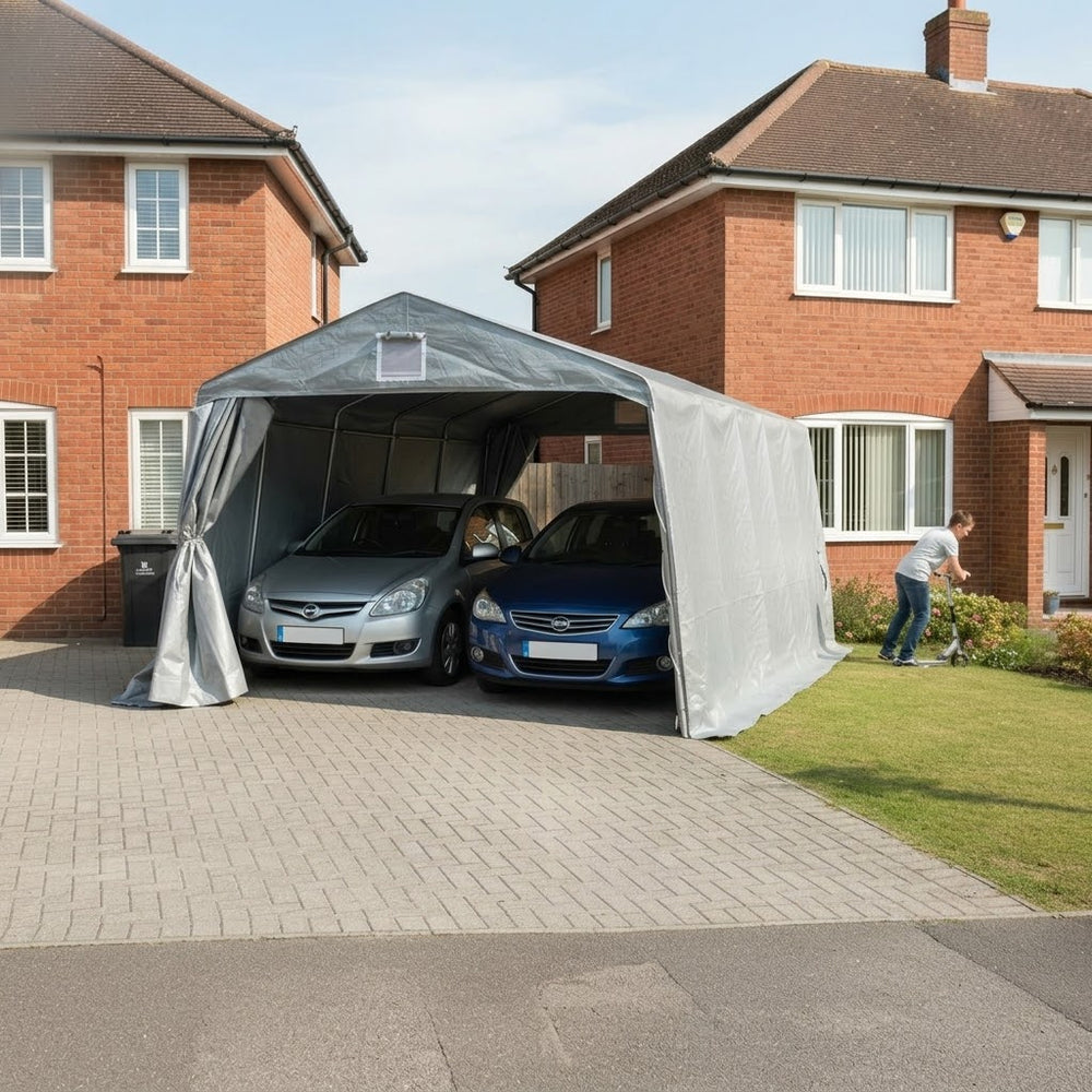 Portable Garage 3.3x6x2.4m Grey PE Vehicle Shelter