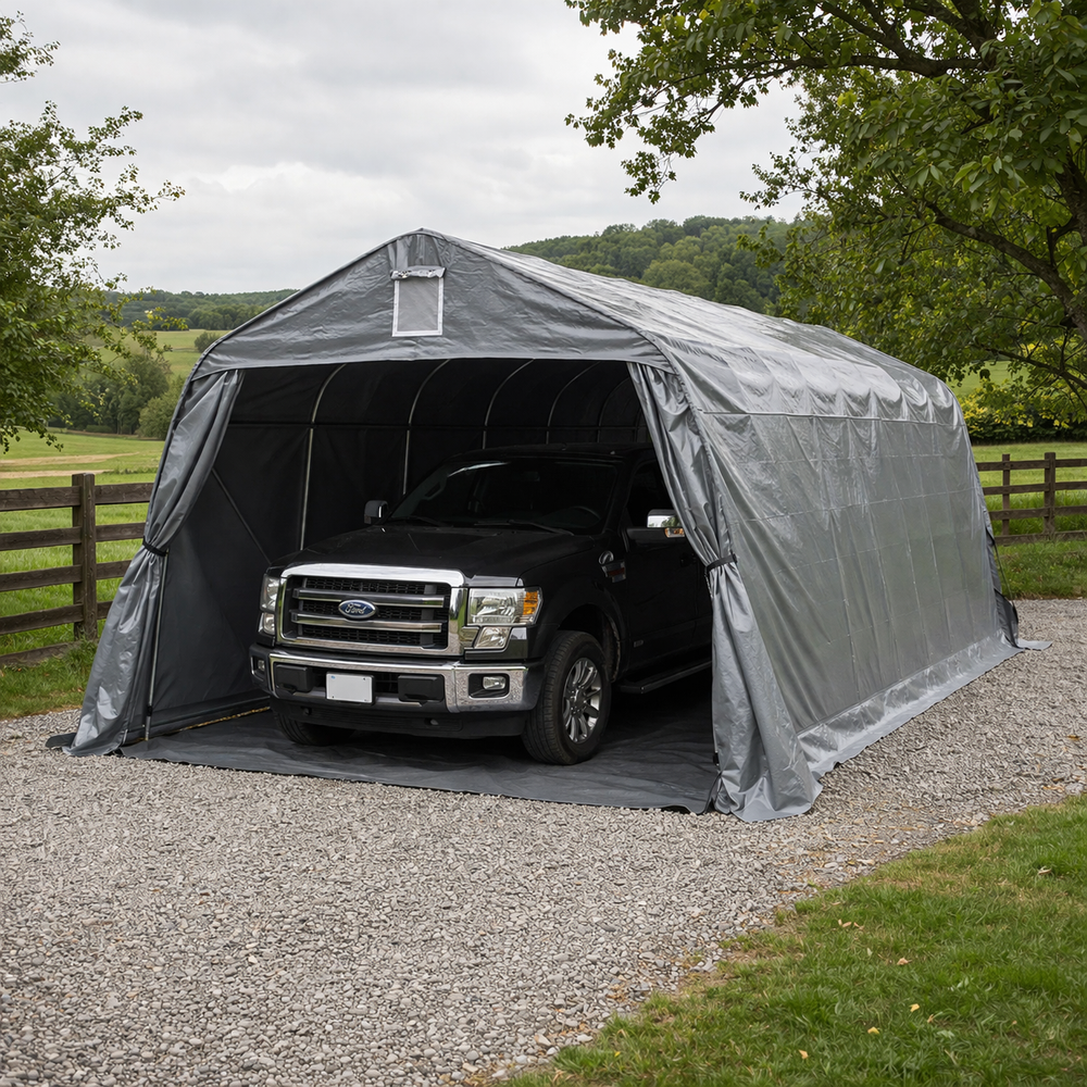 Portable Garage 3.6x7.2m Grey PVC w/ Ground Cover