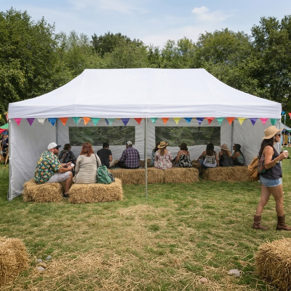 Professional 3x6m Heavy Duty White Pop Up Gazebo with 6 Sidewalls | Complete Enclosed Outdoor Shelter Commercial Marquee