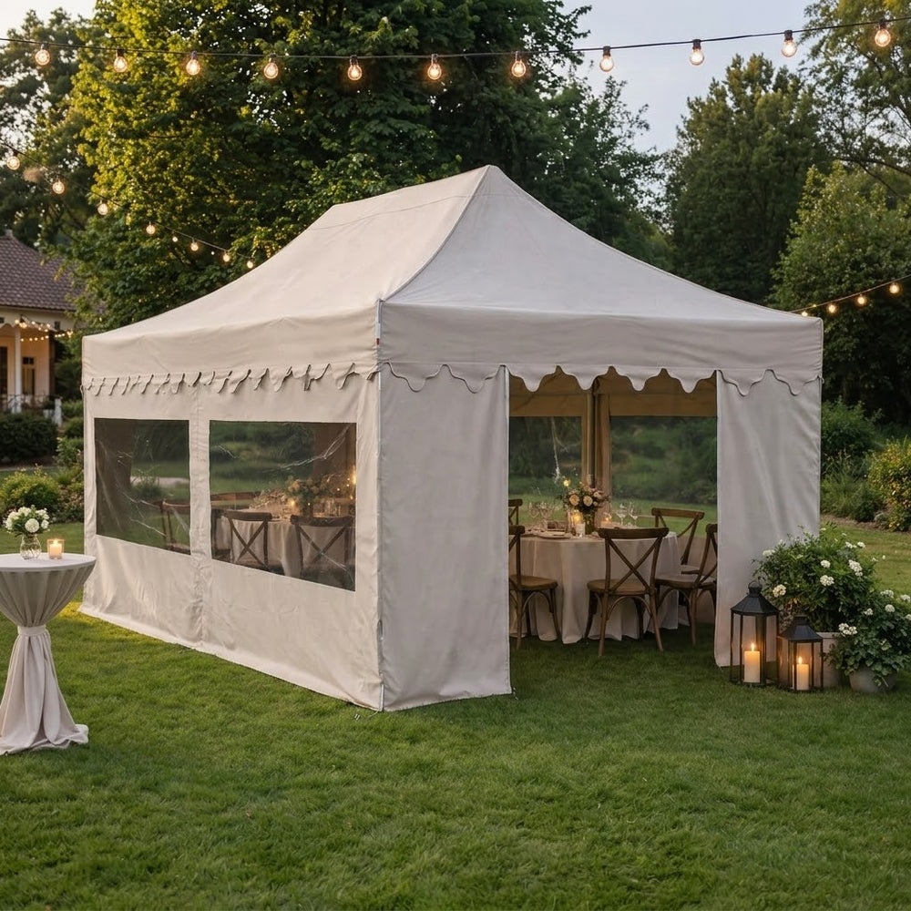 Professional 3x6m Moroccan Arched Pop-Up Gazebo with 6 Sidewalls - Latte