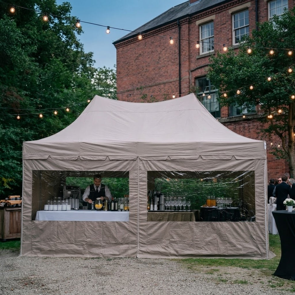 Professional 3x6m Peaked Pagoda Pop-Up Gazebo with 6 Sidewalls - Latte