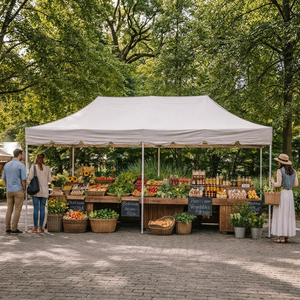 Professional 3x6m Peaked Valance Pop-Up Canopy Gazebo - Latte