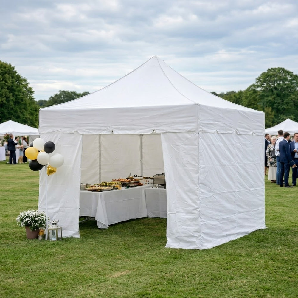 Professional Pop-Up Gazebo Vintage Style 3x3m White with 4 Sidewalls – 100% Waterproof Marquee Tent