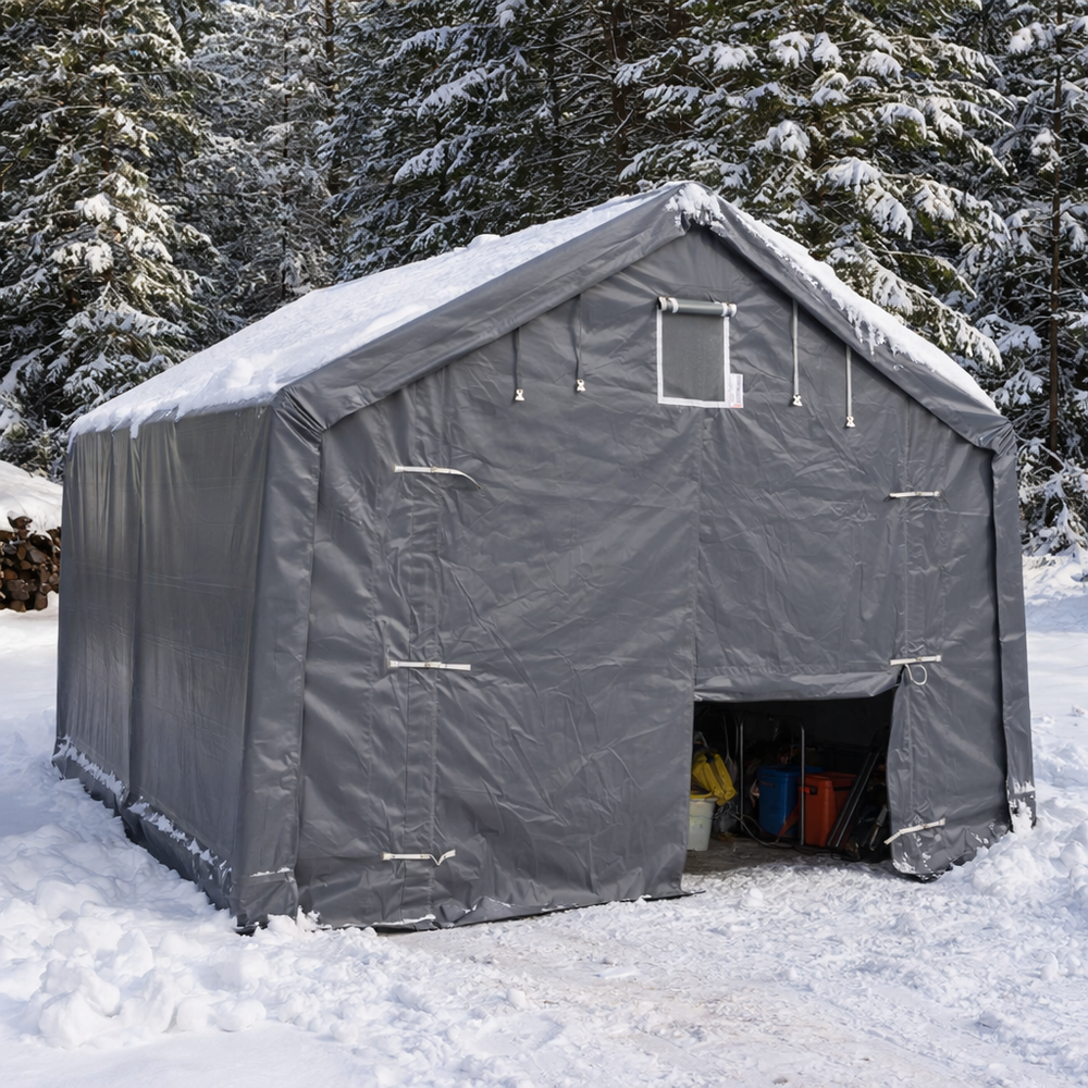 Storage Shelter 4x4m Grey PVC - Outdoor Equipment Protection