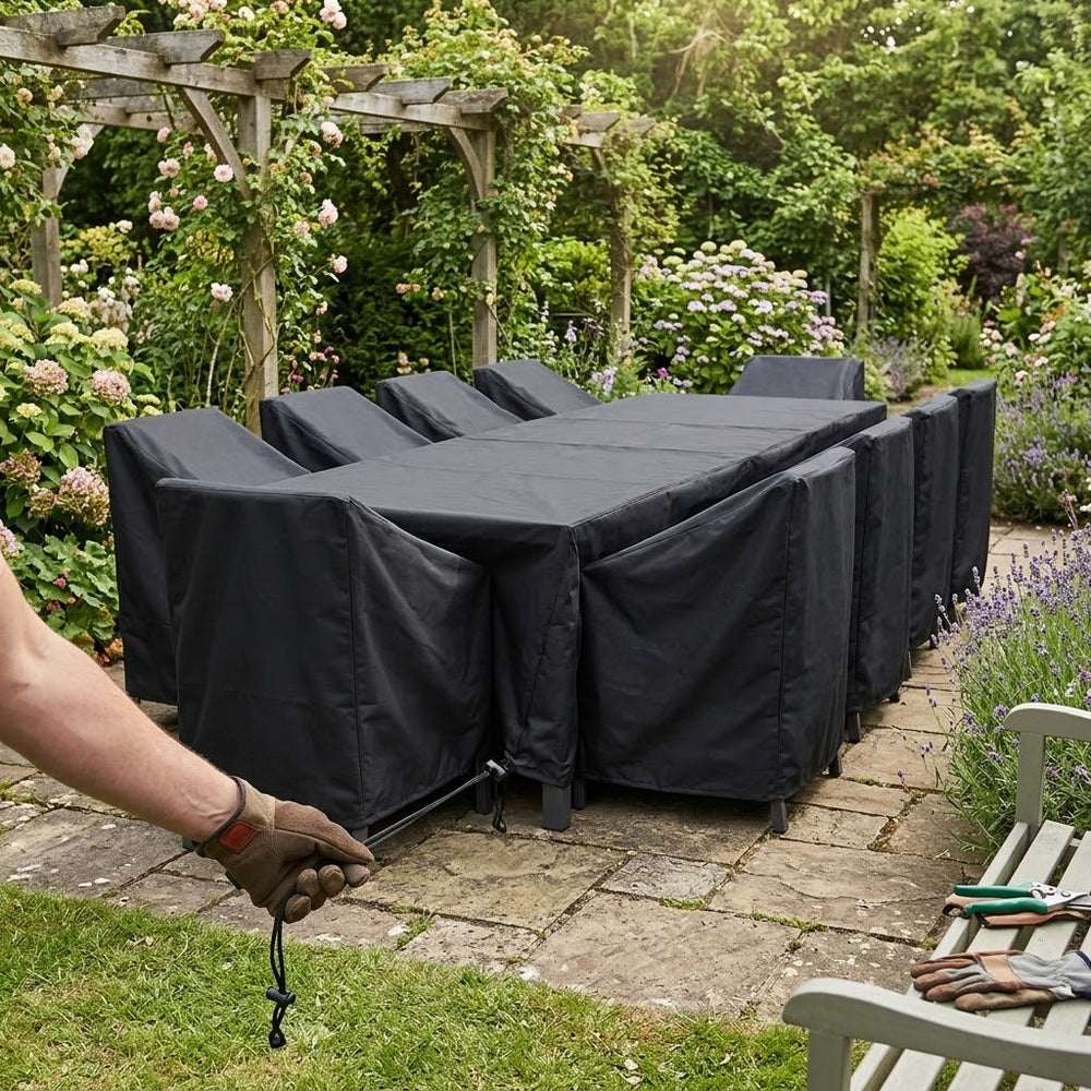 Heavy Duty Furniture Set Cover – 8-10 Seater – Black – Outdoor Protection