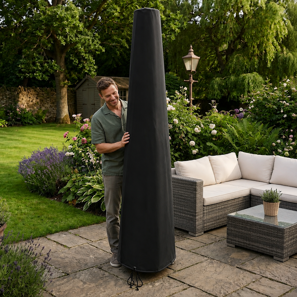 Large Parasol Cover – Black – Heavy Duty UV Protection – Outdoor Use