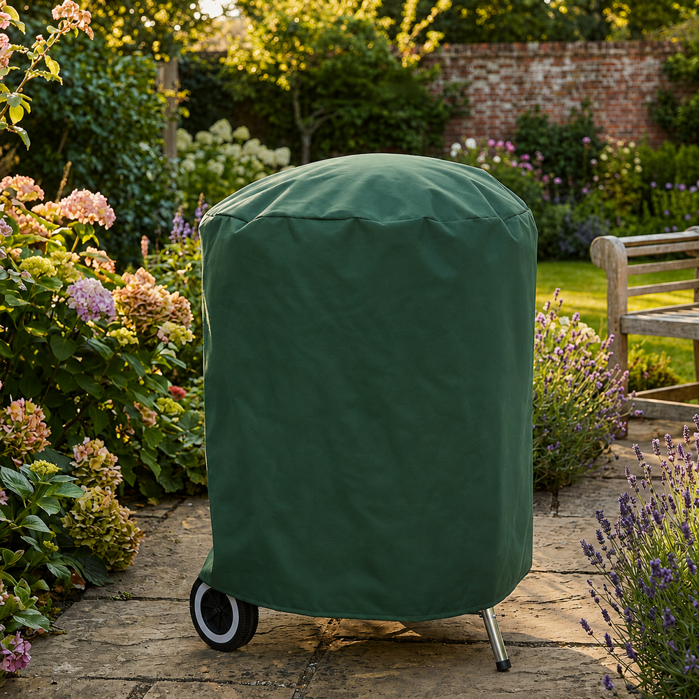Kettle BBQ Cover – 68x71 cm Green/Black – PVC Backed – Weather Protection