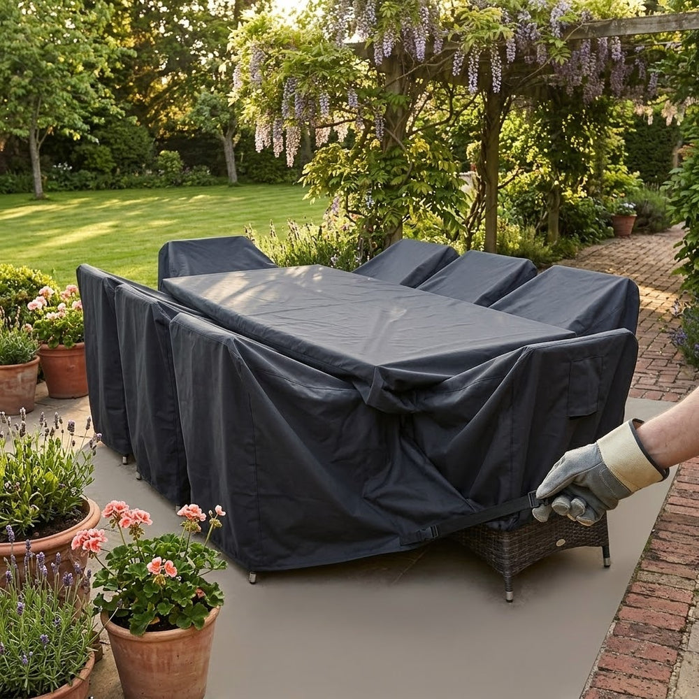 Heavy Duty 8 Seater Rectangular Furniture Cover – Black – Super Tough Material – Outdoor Dining Protection
