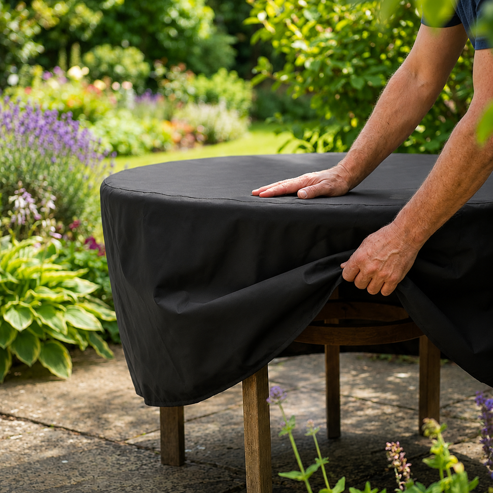 Circular Table Cover – Black – Heavy Duty Waterproof – Outdoor Furniture Protection