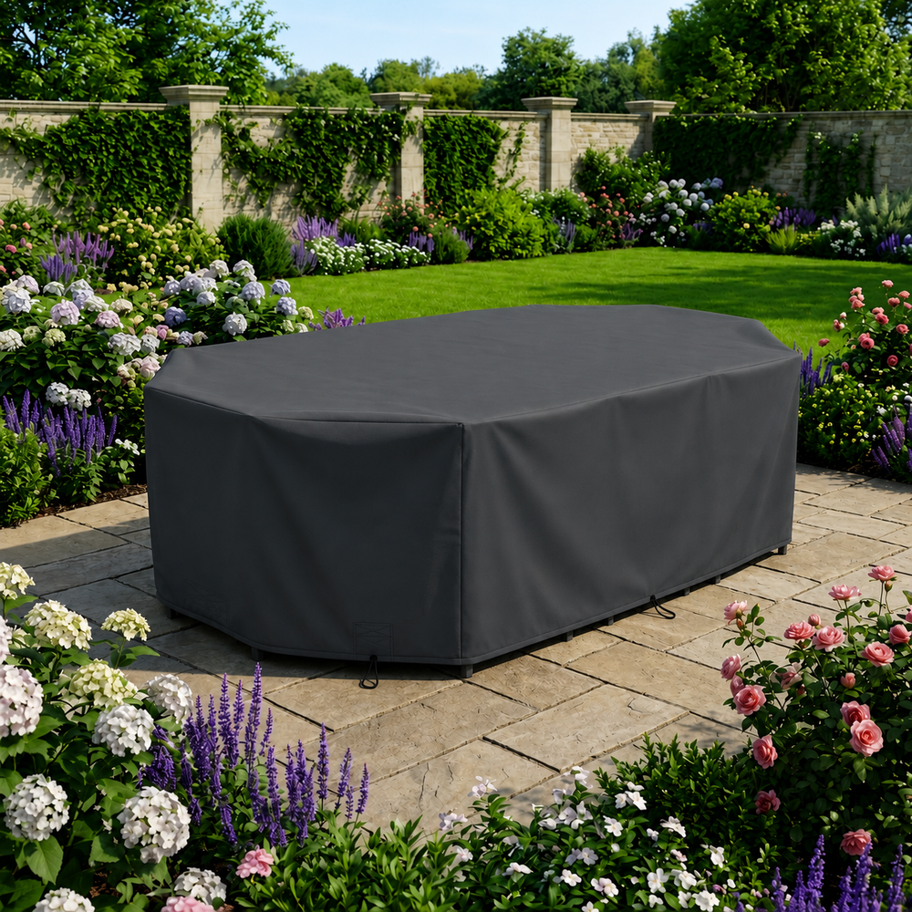 Rectangular Patio Set Cover – 10 Seat – Charcoal Polyester – Outdoor Protection