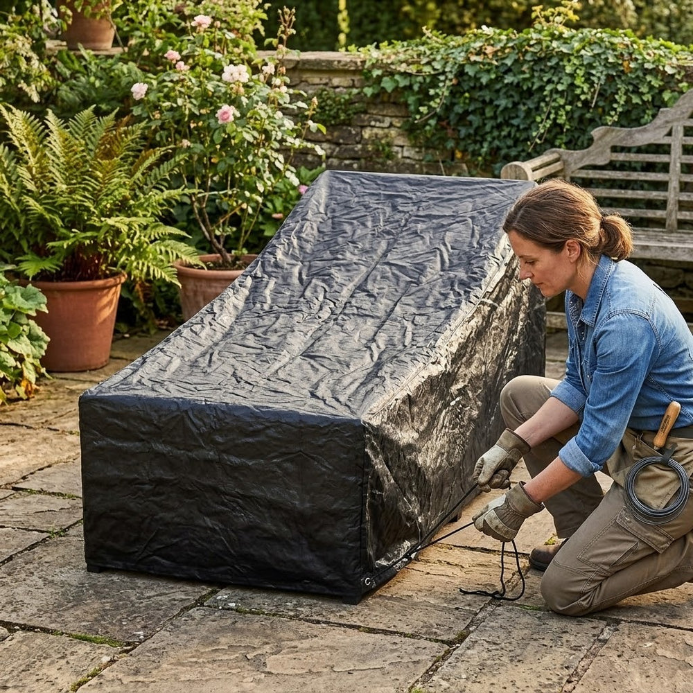 Heavy Duty Sunbed Cover – Black – Polyethylene Protection – Outdoor Use