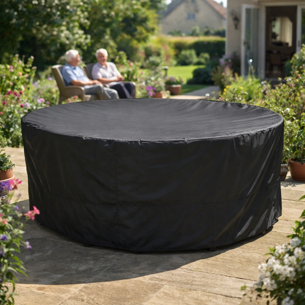 Heavy Duty 6-8 Seater Round Furniture Cover – Black – Polyethylene – Outdoor Protection
