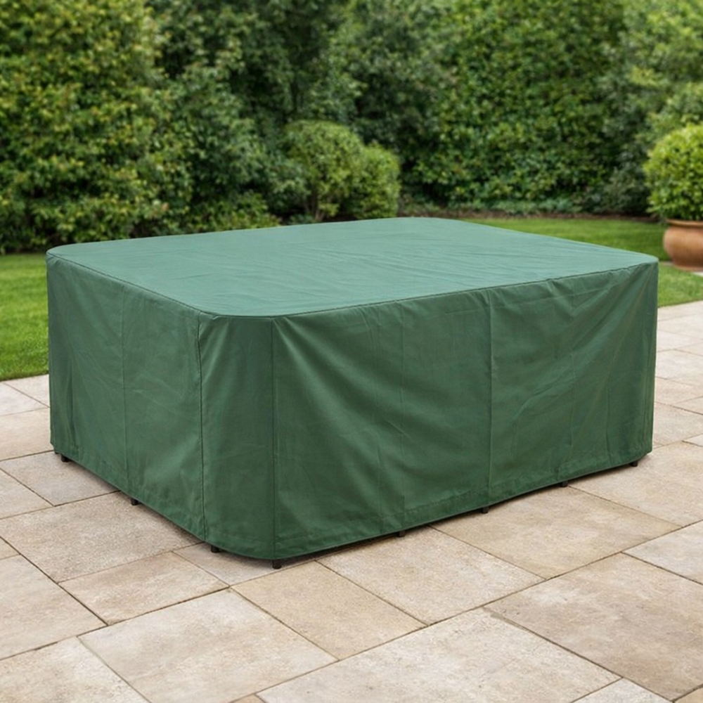 Rectangular Patio Set Cover – 8-10 Seat – Green Polyester – All-Weather Protection