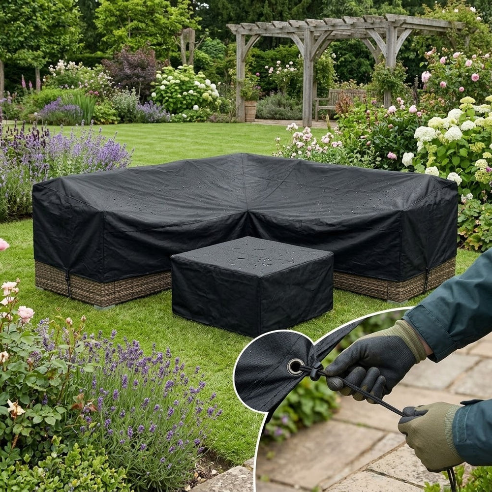 Large Corner Unit Cover – Black – Heavy Duty Polyethylene – Garden Sofa Protection