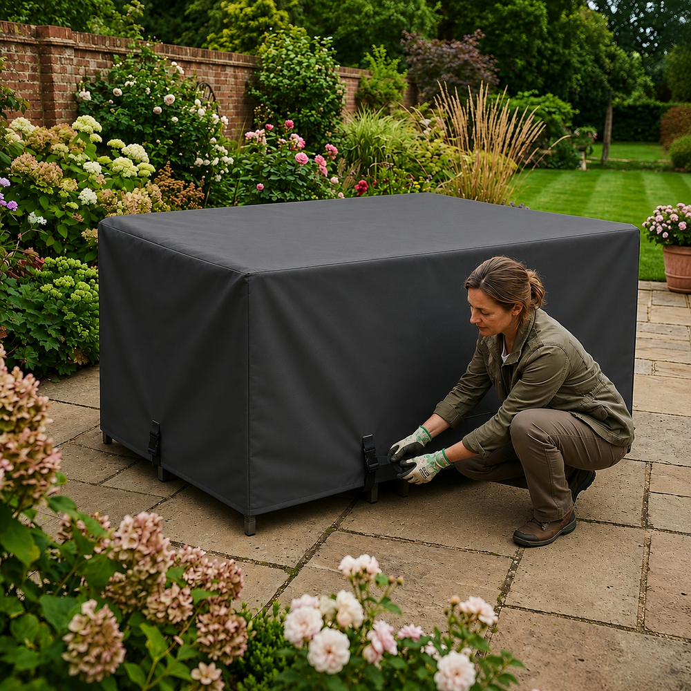 6 Seater Rectangular Cube Set Cover – Charcoal – Durable Polyester – Outdoor Protection