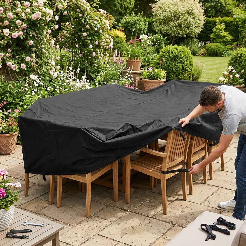 Heavy Duty 8 Seater Rectangular Furniture Set Cover – Black – Polyethylene – Outdoor Protection