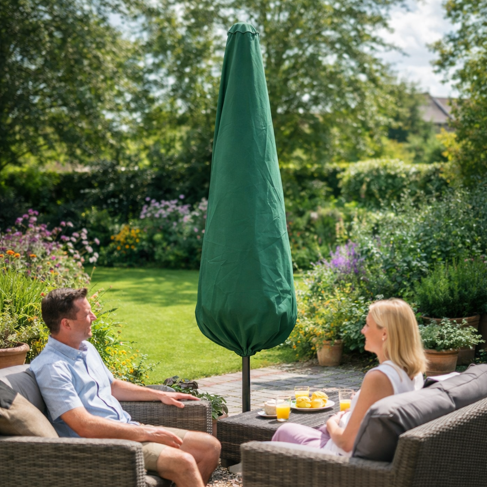 Extra Large Parasol Cover – Green – Heavy Duty Polyethylene – Outdoor Protection