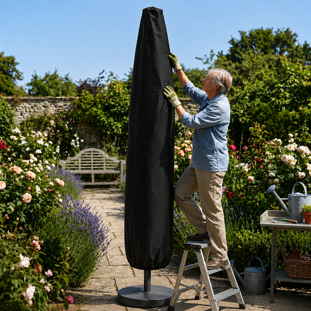 Extra Large Parasol Cover – Black – All-Weather Protection – Outdoor Use