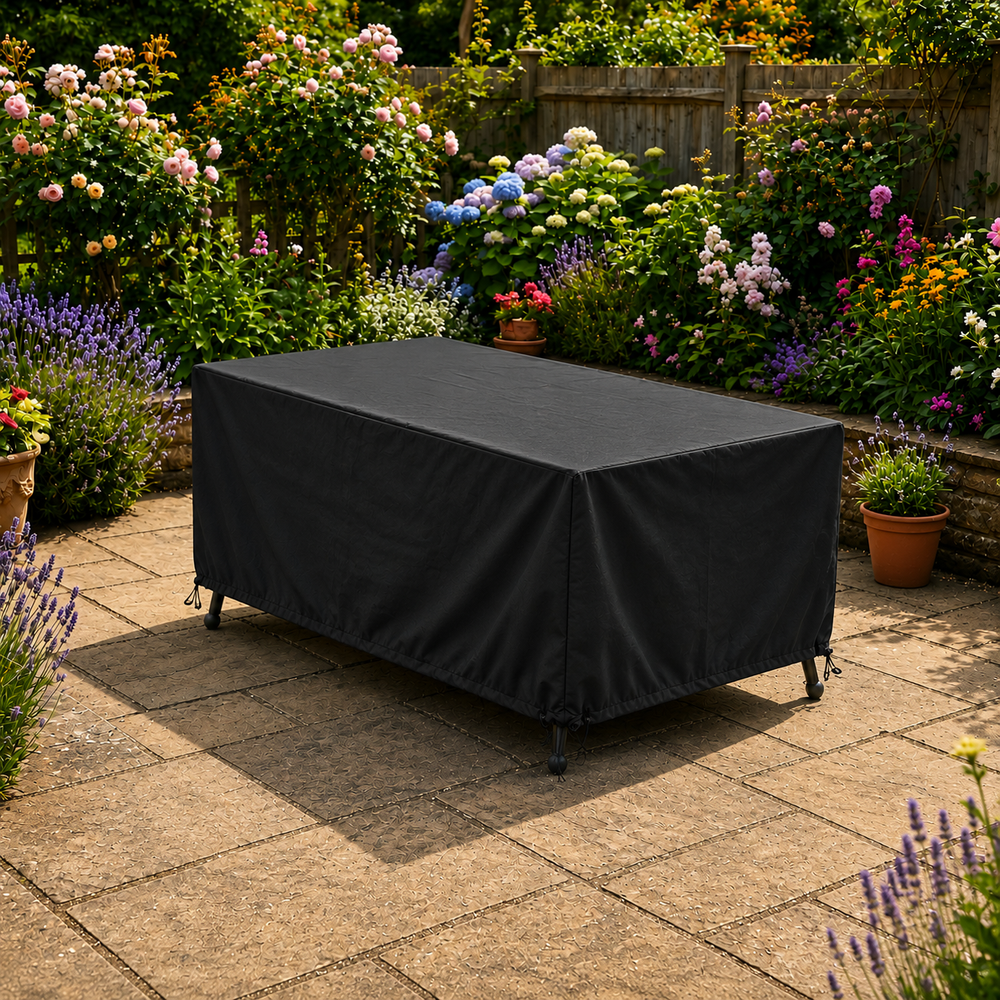 Heavy Duty 6 Seater Rectangular Table Cover – Black – Polyethylene – Outdoor Protection