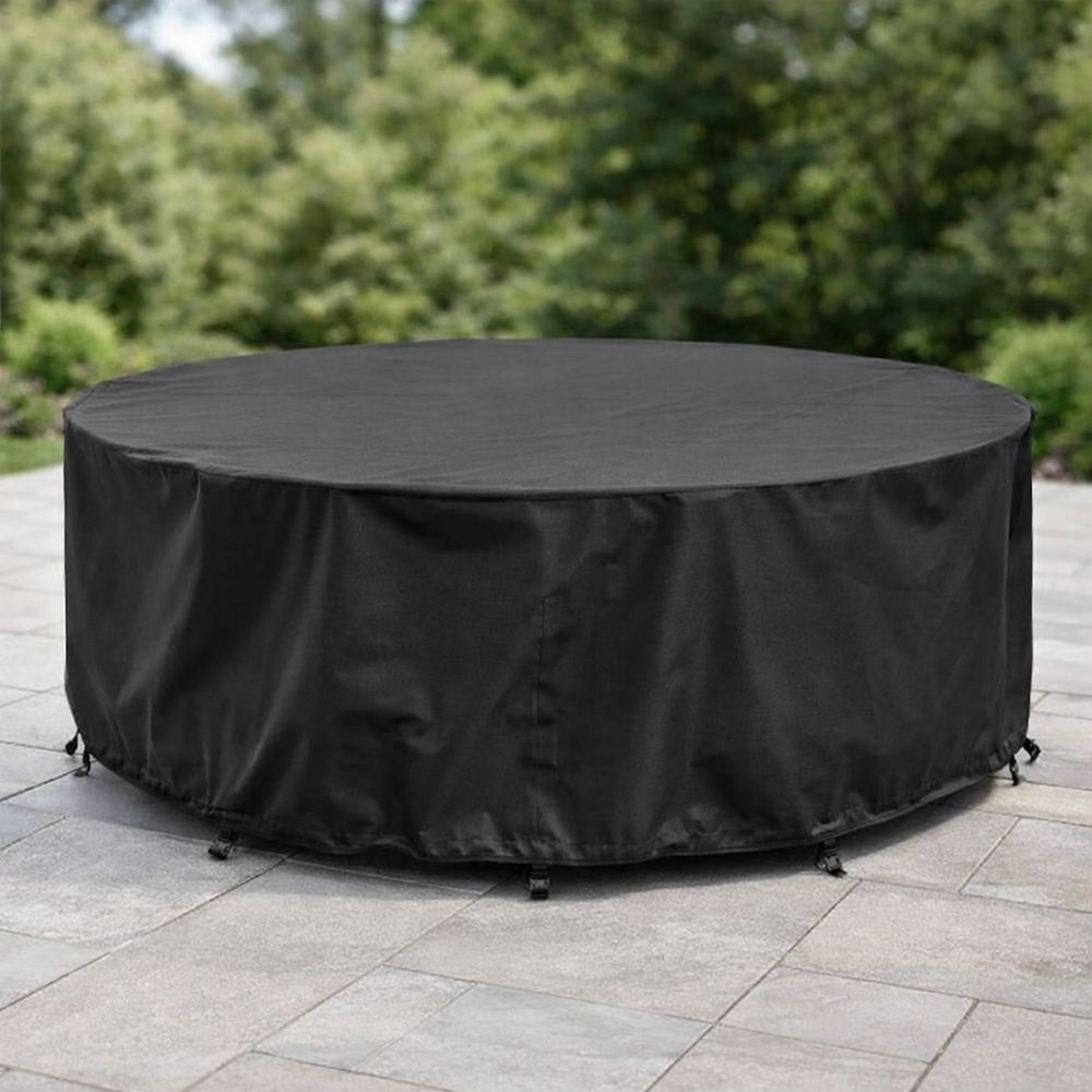 Round Furniture Set Cover – 6 Seater Black – Heavy Duty Waterproof – Garden Protection