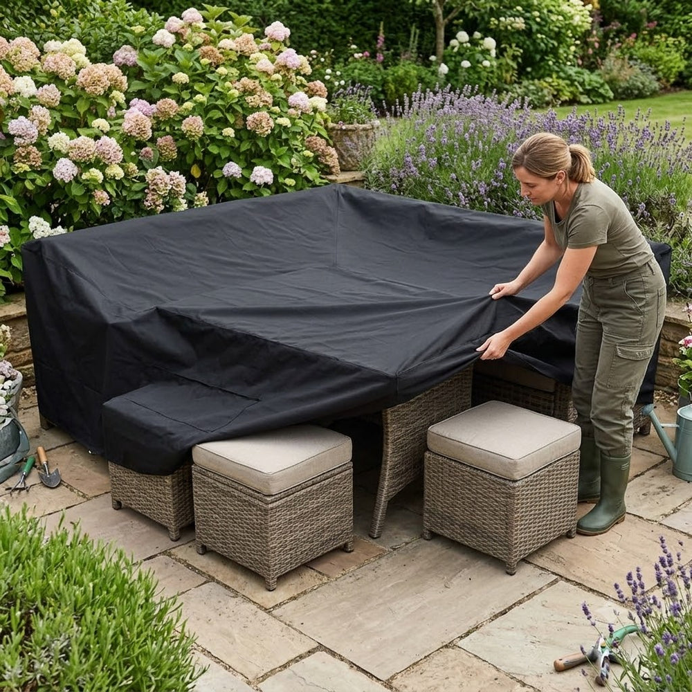 Heavy Duty Square Dining Set Cover – 210x210cm Black – Weatherproof Protection