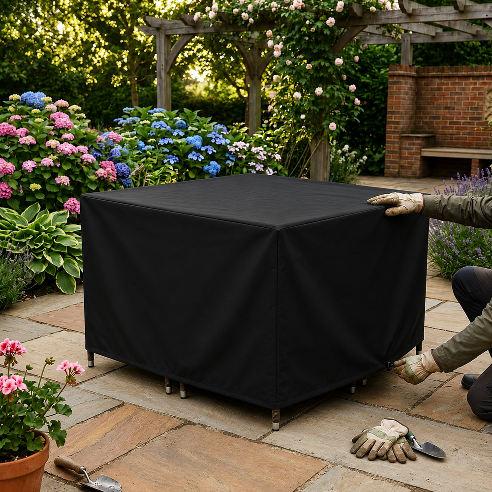 4 Seater Medium Cube Set Cover – Black – Super Tough Waterproof – Outdoor Furniture Protection