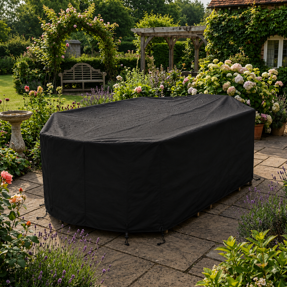 Heavy Duty 8-10 Seater Rectangular Furniture Cover – Black – Multi-Layered Polyethylene – Outdoor Dining Protection