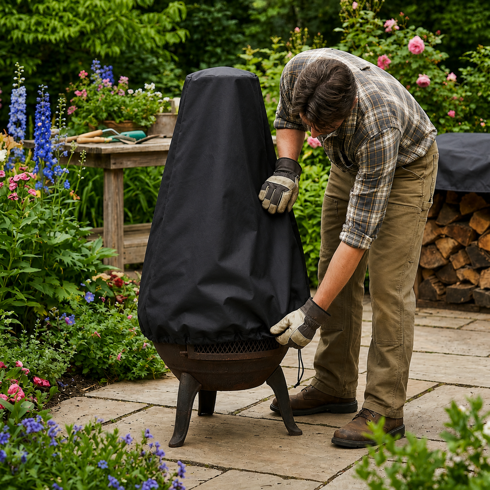 Medium Chimenea Cover – Black – Super Tough Waterproof – Outdoor Protection