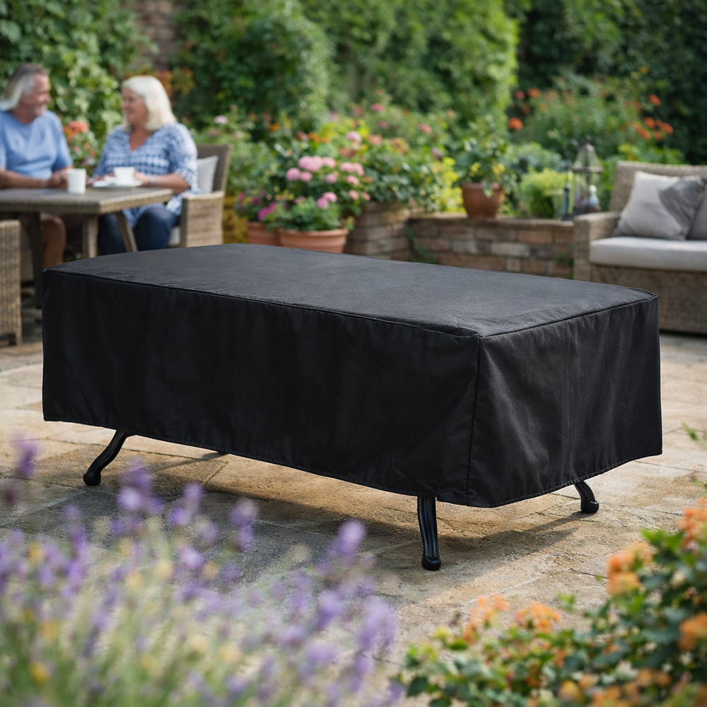 Heavy Duty 6 Seater Rectangular Table Cover – Black – Polyethylene – Outdoor Protection