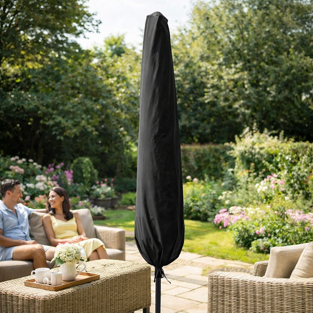 Heavy Duty Extra Large Parasol Cover – Black – Polyethylene – Outdoor Weather Protection