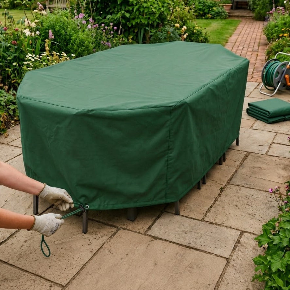 Rectangular Patio Set Cover – 10 Seat – Green Polyester – Outdoor Protection