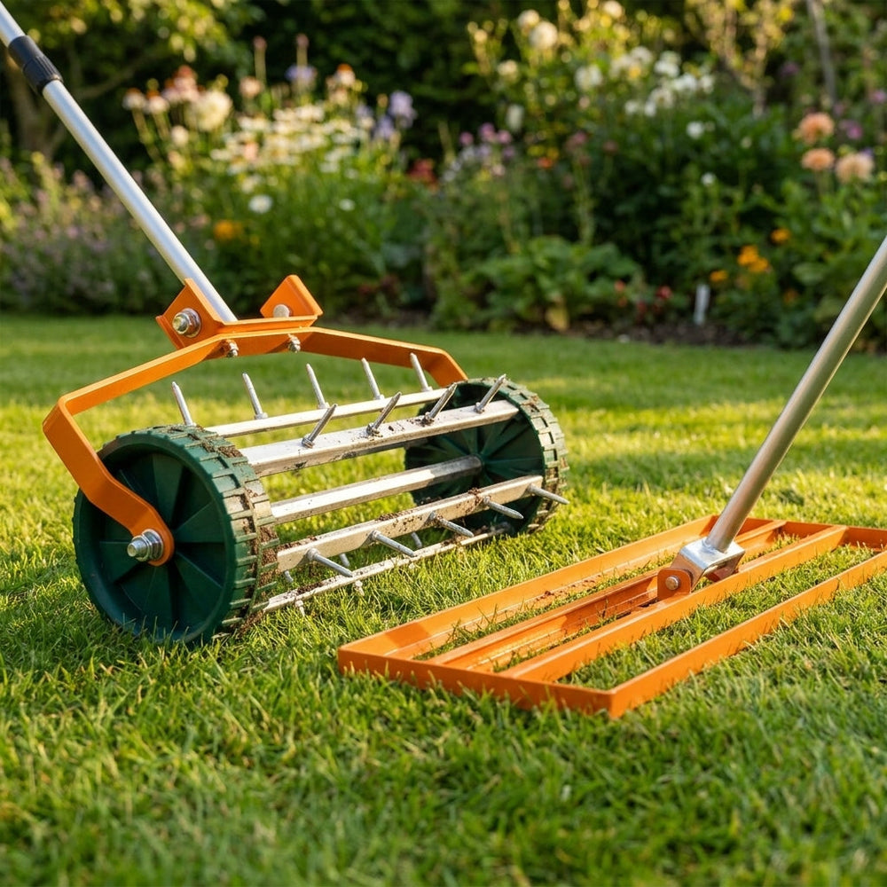 Lawn Leveller & Aerator Set for an Even, Healthy Lawn - Orange