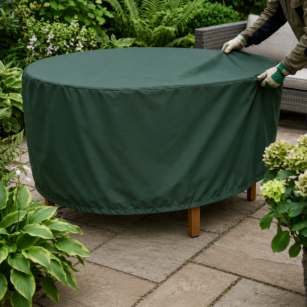 Circular Table Cover – Medium Green – Durable Polyester – Outdoor Protection